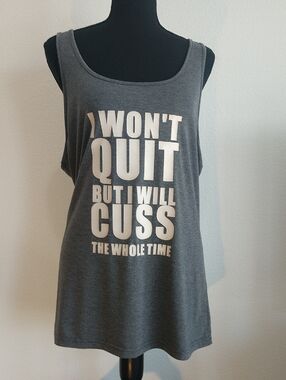 Graphic Racerback Tank Top - Dark Gray with White Text